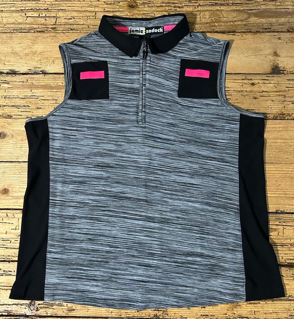 Jamie Sadock Women’s Size L Black Colorblock Sleeveless Golf Shirt W/1/4 Zip NWT